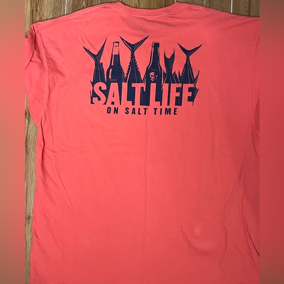 Salt Life NWOT 2XL Mens Shirt Pink Salmon Blue - Picture 5 of 6